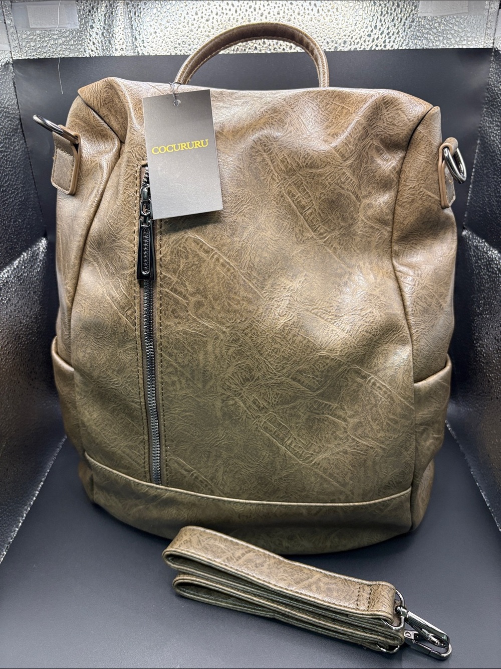 Gray Brown Women's Convertible Backpack